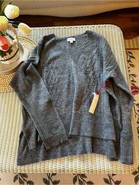 Elle Charcoal V-Neck Cable Knit Sweater